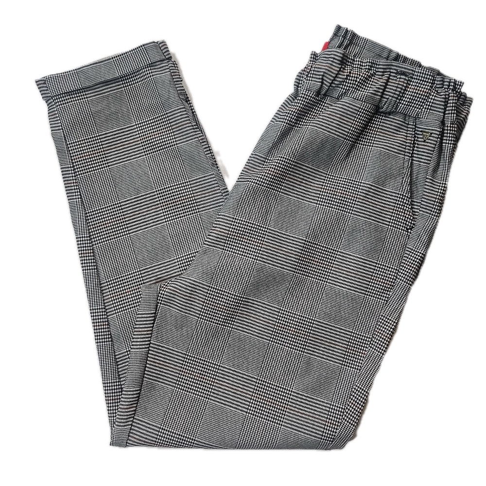 Guess Pants Womens Medium Black Plaid Paperbag Tapered Leg Pull On Elastic Waist